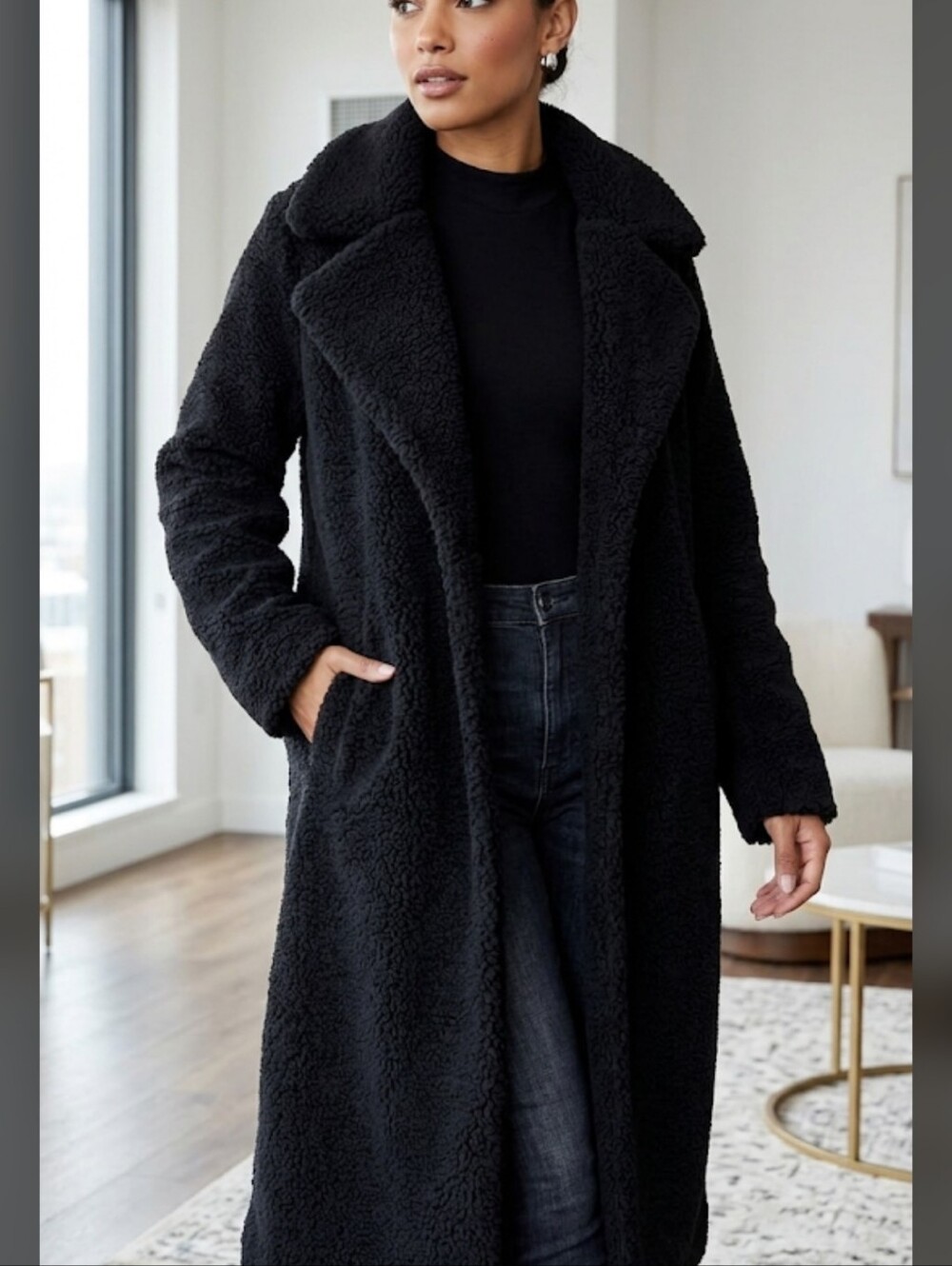 Cozy Black  Sherpa Teddy Bear Coat  Size M